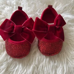Baby Red Glitter Shoes w/ Bow